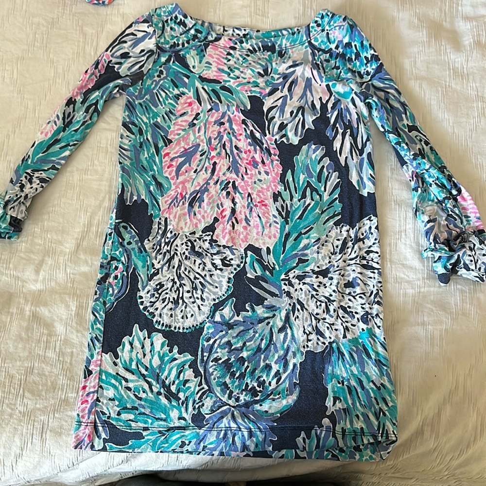 LILLY PULITZER Girls Mini Sophie Ruffle Dress high tide navy party blue summer S